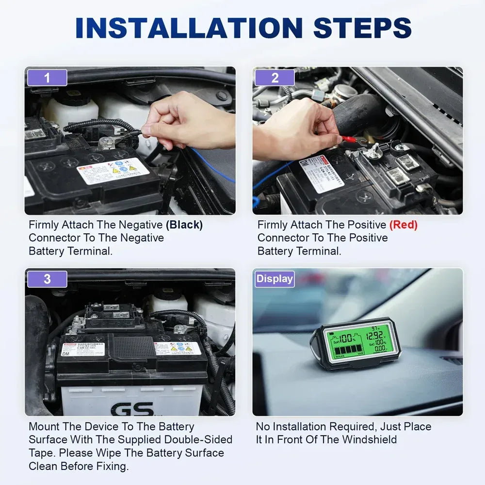 12V LED Auto-Batterietester mit Display – SwissGlanzGarage Autopflege Schweiz