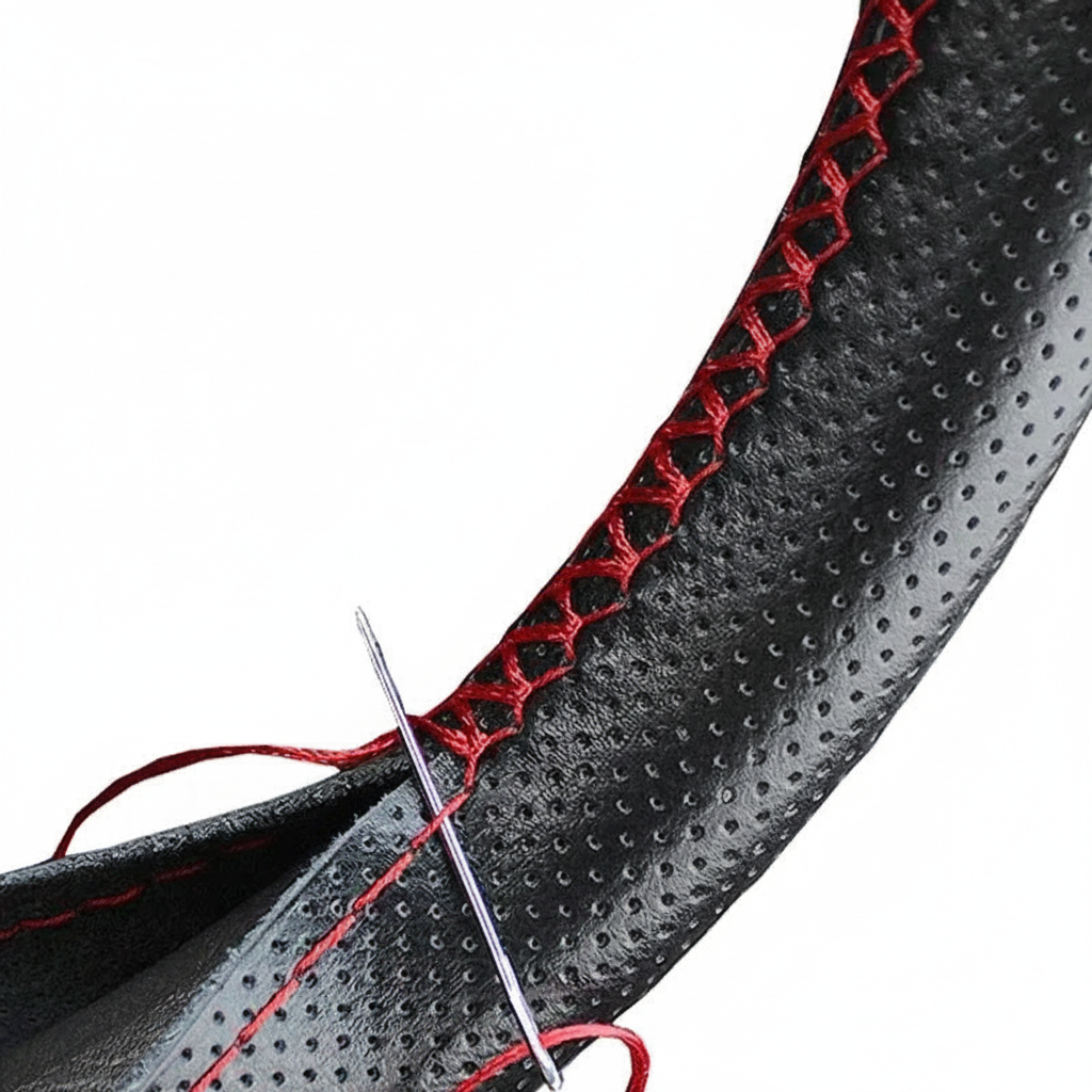 DIY Leder Lenkradbezug perforiert schwarz rote Naht