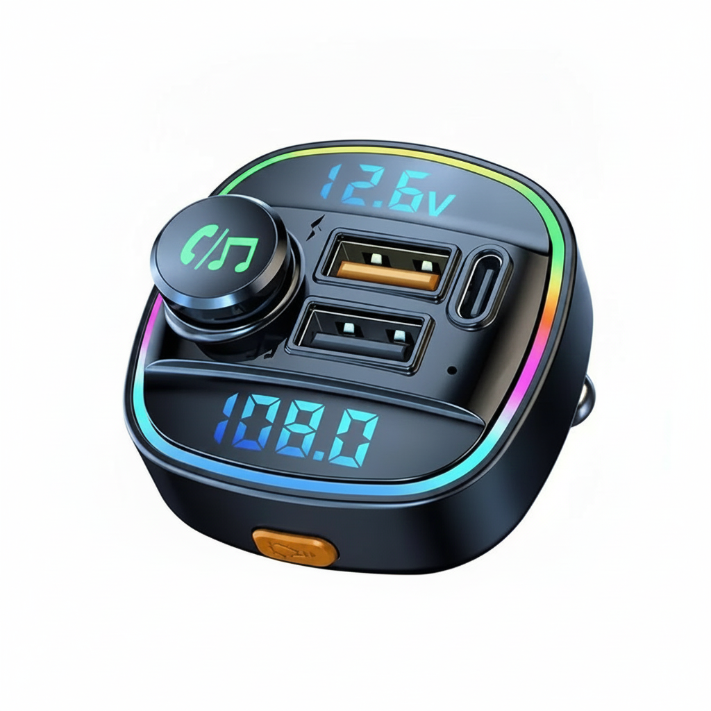 Bluetooth FM Transmitter Auto Ladegerät USB-C Voltmeter RGB