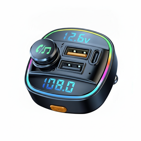 Bluetooth FM Transmitter Auto Ladegerät USB-C Voltmeter RGB