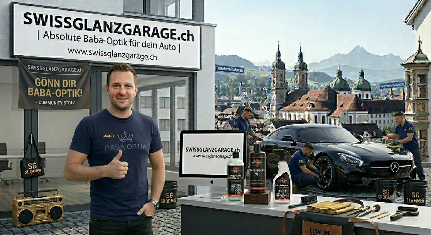 SwissGlanzGarage – Markus mit Profi-Autopflegeprodukten
